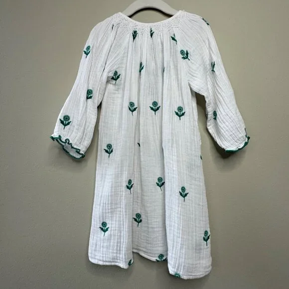 PINK CHICKEN Embroidered Cotton Ava Dress Girls 5 White & Green Boho Beach Cover - Picture 2 of 9